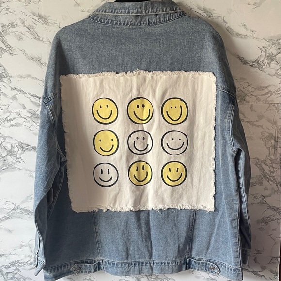 ARULA Jackets & Blazers - ARULA 1X NWT Blue Jean Jacket with Smiley Patch